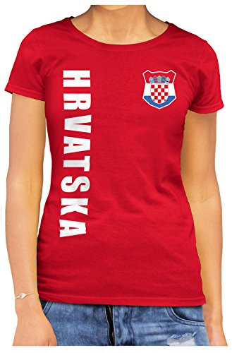 AkyTEX Kroatien Hrvatska Damen Trikot Fanshirt T-Shirt WM 2018 Name Nummer (Rot, M)