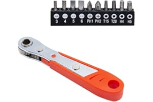 SIXFOLO ManYing 11 Piezas Mini Llaves de Trinquete de 1/4" y Destornilladores de Llave de Trinquete Intercambiables Magnéticos Llaves de Carraca Reversibles para Reparación de Automóviles