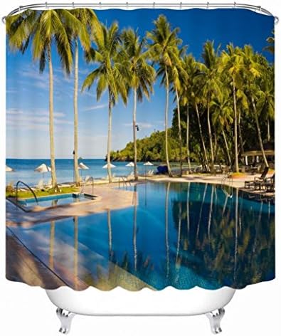 Curtains of shower 3D polyester Swimming Pool Lake trois dimensions of the visual impression of space and air space inaccessible white bathroom decoration confidentiality epaissie bathtub 200*180 cm , curtain shut down.