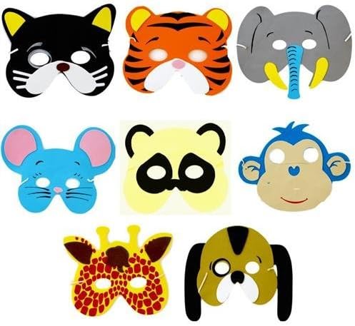 Foam animal play masks. 8 assorted designs - pk12 (Asst)