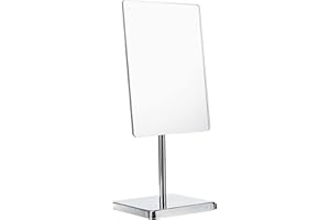 Axentia Espejo cosmético, Espejo de maquillaje Rectangular, Espejo de tocador para baño, Espejo afeitado con ángulo ajustable, Plateado, aprox. 21 x 22 x 9 cm