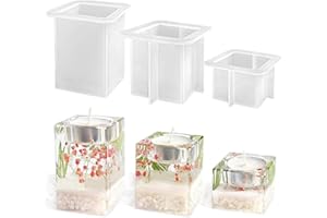 YdseozOA 3 Size Square Tealight Candle Holder Resin Moulds Epoxy Resin Rectangle Candle Holder Silicone Candle Holder Mould Casting Kit DIY Resin Creations Home Decoration(3 Pcs Resin Moulds)