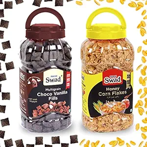 Swad Honey Corn Flakes & Choco Vanilla Fills (Wholegrain Chocolate healthy children Snack Cereal) 2 Jars, 650 g