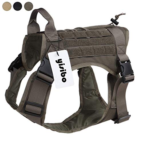 yisibo Arnés Táctico del Chaleco del Perro,sin Tirador Chaleco del Perro-Arnés de Entrenamiento MOLLE-con Mango del Controlar de la Comodidad para Perros Medianos/Grandes(Verde,Grande)