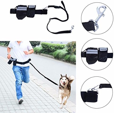 Dog Leash with Adjustable Waist Belt, Dog Running Bungee Leash with Pouch and Detachable Belt
