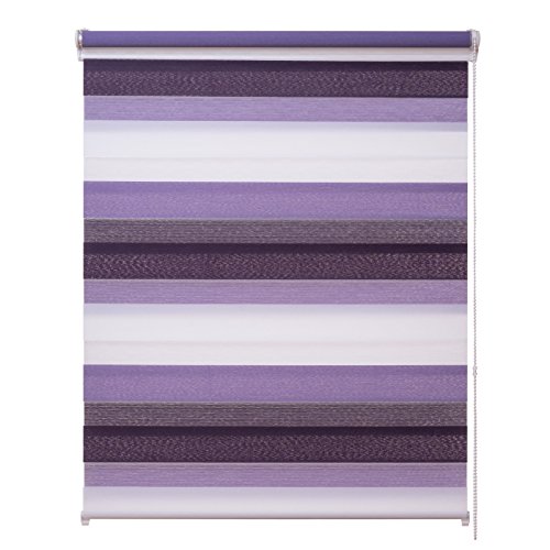 Doppelrollo 3 farbig verspannt weiß-lila-fuchsia / Duorollo Rollo Klemmfix inkl Klemmträger: 75×160 (Stoffbreite X Höhe in cm) / weitere Größen: 39 / 45 / 58 / 64 / 69 / 75 / 83 / 98 / 115 x 160 oder 210 cm - 8