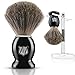Miusco Premium 100% Pure Badger Hair Shaving Brush and Luxury Stand Shaving Set, Dark Chrome Stand, Black Brush