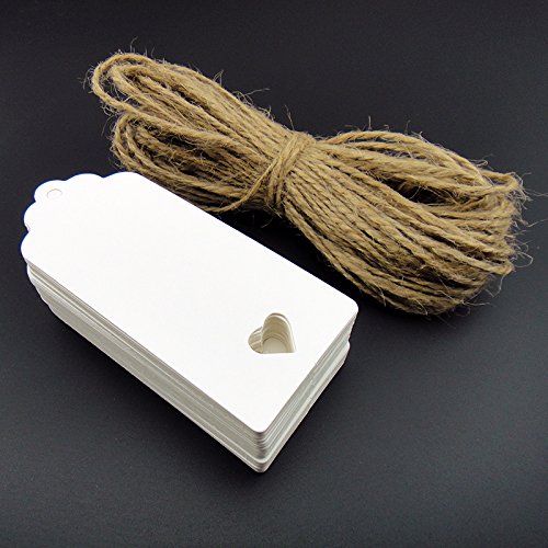 100 Etiketten, weiß, Kraftpapier, blanko, ideal für Geschenke etc., mit Herz 100pcs weiß - 2