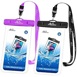 MoKo Bolsa Impermeable para Teléfono, [2 PZS] Estancas Flotante Funda Universal con Correa para iPhone X/XS/XR/XS MAX, 8/7/6s Plus, Samsung Galaxy S9/S8 Plus, S7 Edge, Note 9/8, Huawei - Negro+Morado