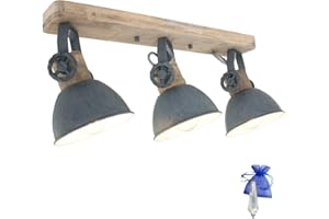 Christoph Palme Leuchten Industrielle Vintage-Deckenleuchte in Grau mit drei E27-Spots L. 60 cm - Modell 2133GR + Kristall Give Away