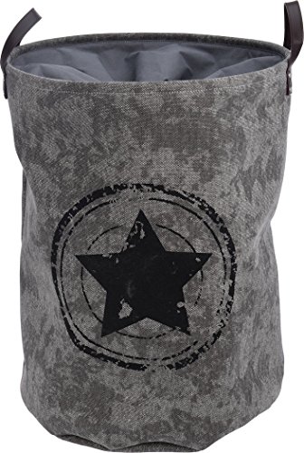 Faltbarer Wäschesack grau - 75 Liter / Wäschesammler mit Stern Motiv - Star Wäschebehälter Wäschekorb Wäschetonne