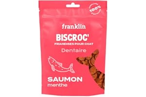 FRANKLIN – Friandises Dentaire pour Chat – Snack croustillant Saumon & Menthe – Haleine Fraiche – Anti-Tartre – Soin Dentaire – sans céréales – pour Chaton, Adultes & Senior – Sachet Recyclable – 50g