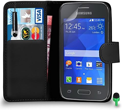 FOR Samsung Galaxy Young 2 - Premium Leather BLACK Wallet / Flip Case Cover Mini Touch Stylus Pen GREEN Dust Stopper Screen Protector &amp; Polishing Cloth GSVL1, (WALLET BLACK)