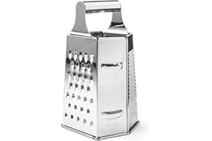 Forgast Râpe | Acier inoxydable | Surfaces maillées sur 6 côtés | Râpe à légumes | Râpe à fromage | Râpe à fruits | Copeaux grossiers et petits | Base antidérapante | Lavable au lave-vaisselle