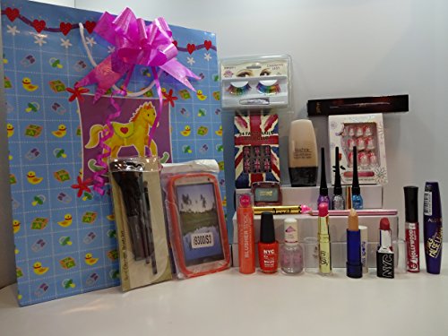 Christmas Sale ~ 20pc Make Up Gift Bag - Gift Set Make Up Products Mix Brands + Nails + Eyelashes + Brush Set In Gift Bag, Ready To Gift + Free Mobile Phone Back Cover Included ~ Special Price ~~0040~~