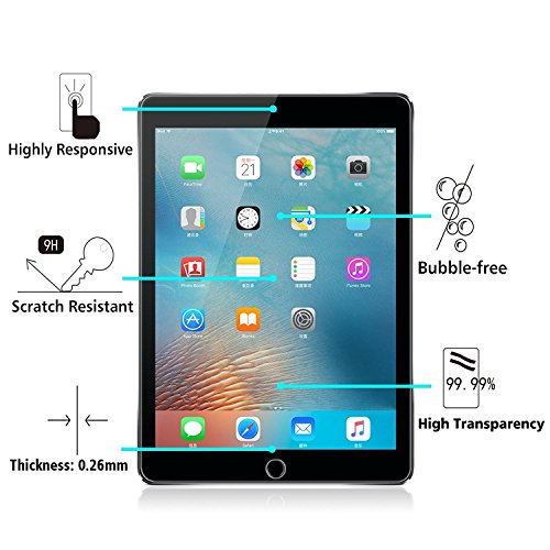OMOTON Panzerglas Schutzfolie für das neu iPad 9,7 2017, iPad Pro 9.7 / iPad Air mit [2,5D abgerundete Kanten], [9H Härte], [kristallklar], [kratzfest] - 2