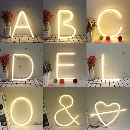 Supertop LED Alphabet Numbers Lights Night Light Neon Alphabet Lamp 26 Letters Lamp for Birthday Wedding Party Bedroom Wall Hanging Decor Light