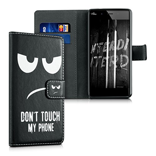 Book's Cover of kwmobile Étui en cuir synthétique chic pour Wiko Tommy avec fonction support pratique Design Dont touch my Phone en blanc noir