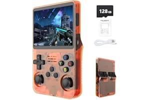 Gziztx Console de jeu rétro portable R36S - Plus de 21 000 jeux classiques, écran IPS 3,5", 64 Go/128 Go de stockage, système Linux (Orange - 128G)