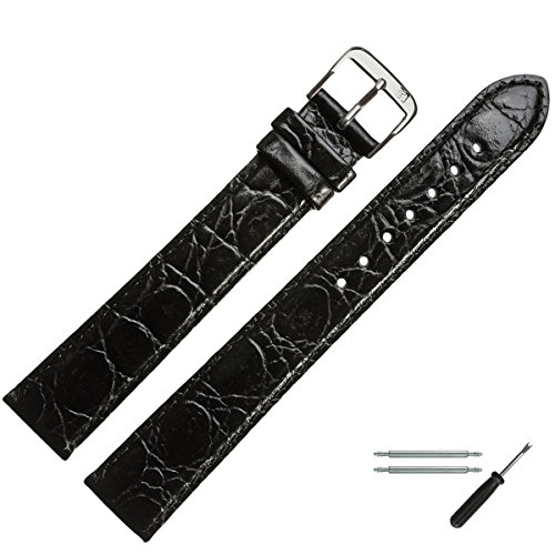 Uhrenarmband 20 mm XL Leder schwarz - Krokoprägung, extra lang, mit Naht - inkl. Federstege & Werkzeug - Uhrenband in Überlänge - Uhrenarmbänder von Marburger seit 1945 - schwarz / silber Uhrenarmband 20 mm XL Leder schwarz - Krokoprägung, extra lang, mit Naht - inkl. Federstege & Werkzeug - Uhrenband in Überlänge - Uhrenarmbänder von Marburger seit 1945 - schwarz / silber