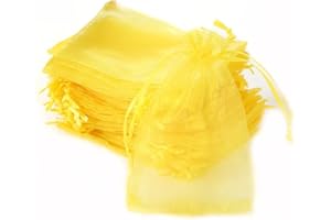 DUORIES 50 bolsas de organza para rellenar, bolsas de organza con cordón, bolsas de organza para festivales, fiestas, bodas, caramelos, joyas, lavanda, regalo, sacos, 20 x 30 cm, amarillo