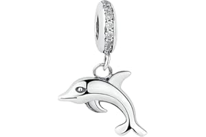 Lkwidi Zawieszka w kształcie delfina, srebro wysokiej próby 925, zawieszka charm koralik do europejskich bransoletek i naszyjników, Srebro