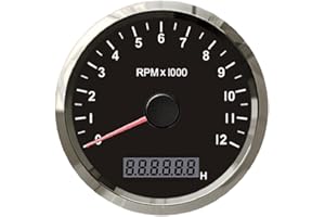 ELING tachymètre étanche tachymètre 12000 tr/min 85 mm avec compteur réglable et alarme rpm moteur pour voiture bateau 12 V/24 V avec rétro-éclairage