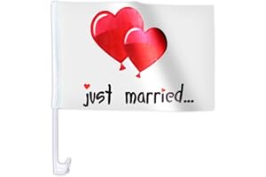 Alsino Drapeau de voiture de mariage « Just Married » (Afl-10b) - 45 x 28 cm - Supporte jusqu'à 100 km/h