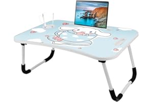 AMOTOFO Laptop-Tisch Cartoon-Bilder,Tragbar Laptop Betttablett Tisch mit klappbaren Beinen & Getränkeschlitz, Lesehalter, Notebook-Ständer, Frühstückstablett für Sofa, Bett, Terrasse, Balkon, Garten (Blue)