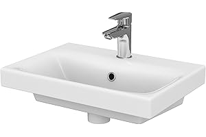 CERSANIT Waschbecken Eckig | BxT: 50 x 35 cm | Waschbecken Bad | Waschbecken Gäste WC | Waschbecken aus Keramik | Zentrales Hahnloch und Überlauf | Glasierte Oberfläche | Weiß