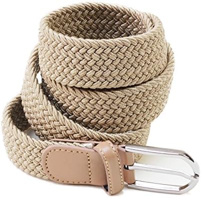 Stretch Canvas Belts Elasticated Webbing - Adjustable Waist Band For Men (Khaki)
