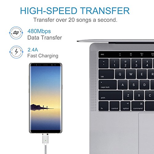 USB C Cable Magn  tico  TUOYA Magn  tico Nylon Fast Cargador y de datos USB de tipo C 3 0 con Conector Reversible para el Nuevo Apple MacBook 12   MacBook Pro  ChromeBook Pixel  Nokia N1 Tablet  Samsung Galaxy S8   A3 2017   A5 2017 Huawei P9   P9 Plus   Honor 8   Mate 9  2xPlata 