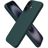 URUCHI iPhone 16 ile Uyumlu Kılıf, İ&ccedil;i Kadife Kaplamalı İnce Sıvı Silikon Tam Koruma Yumuşak Jel Silikon Kapak, Koyu Yeşil