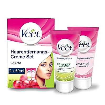 Lot de 2 crèmes dépilatoires pour le visage pour peaux sensibles avec aloe vera et vitamine E, 2 paquets de 50 ml