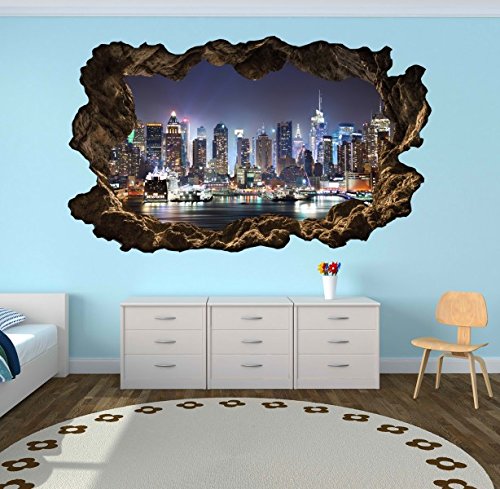 3D Wandtattoo New York Skyline Stadt Wandbild Wandsticker selbstklebend Wandmotiv Wohnzimmer Wand Aufkleber 11E610, Wandbild Größe E:ca. 168cmx98cm