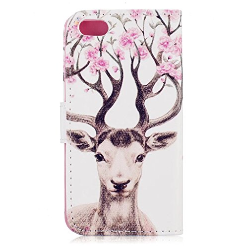 MUTOUREN Hülle für iphone SE iphone 5 5s Schutzhülle [Kratzfeste, Scratch-Resistant] Bookstyle PU Lader HandyHülle Tasche Wallet Flip Case Lederhülle Brieftasche mit Standfunktion Kartenfächer Magnetic schließt Painted Muster- Hirsch + Metall Stylus Stift - 3