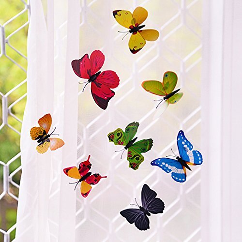 ElecMotive 48 tlg 3D Wandtattoo Wand Aufkleber Schmetterlinge im 3D-Style Wanddekoration mit Klebepunkten zur Fixierung (Klebepunkten+ Magnet) 48 Stück (12pc Gelb+12pc Grün+12 Blau+12 Lila) - 3