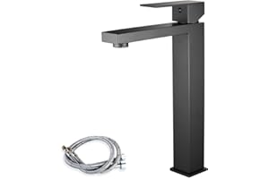 Maynosi Rubinetto Bagno Lavabo Alto, Rubinetti per Lavandini Bagno, Rubinetto Extra Alto con Bocca di Erogazione da 240 mm per Lavabo da Appoggio, Stile moderno quadrato, Nero Opaco