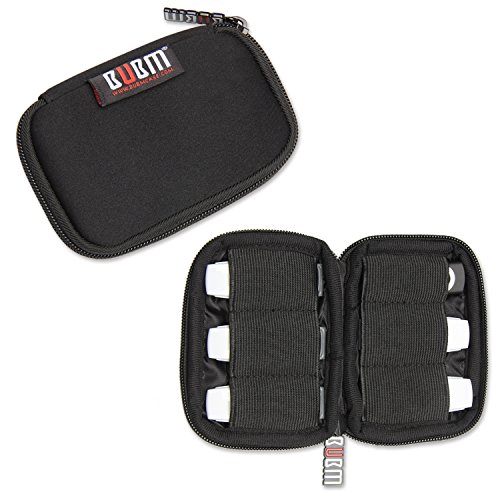 BUBM Estuche Mini para Ordenar USB Funda Suave para Proteger USB Perfectamente, Tamaño adecuerdo para llevar 6 Gomas Elásticas para Ajuestar USB, Negro