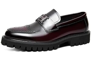 SWZEC Mens Penny Loafers Platform Embroidery Slip-On Work Shoes PU Leahter Casual Classic Brogue Moccasins 5-13UK