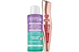 Deborah Milano zestaw 24-godzinny tusz do rzęs, natychmiastowa objętość z olejkiem z granatu, czarny, 12 ml i Dermolab Delikatny dwufazowy środek do demakijażu oczu i ust, wodoodporny, minirozmiar 50