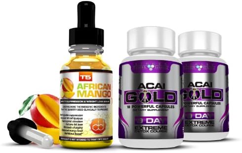Biogen Health Science Complete Detox & Appetite Suppressant Bundle: T5 African Mango Drops & Acai Gold Pills (1 Month Supply)