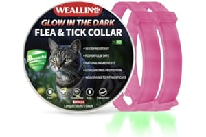 WEALLIN Lumineux Collier Anti-puces pour Chats, Collier Anti Puces et Tiques pour Chats Ajustable et Imperméable, Protection Naturelles et Efficace Pendant 8 Mois à Tous Les Chat, Rose Chaud (2 PCS)