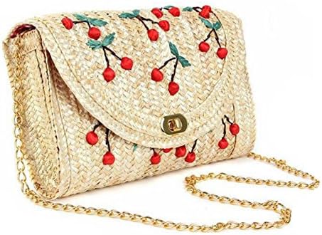 Meiyaa 2017 Summer New Wheat Women Embroidery Woven Cherry Pure Handmade Woven Mini Straw Bag Original Bag (B)