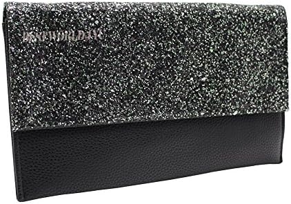 Women Ladies Girly HandBags Oversized Faux Leather Clutch Bag Plain Simple Evening Party Envelope Vintage Designer (Black)