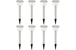 LUMI JARDIN Lot de 8 balises solaires inox à planter pour allée LED blanc ALESIA H39cm