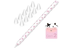 NIUTRENDZ Funda de Vaca para Apple Pencil 2ª Generación Accesorios de Funda Protectora de Silicona con 10 Piezas de Funda de Puntas para Apple Pencil (Vaca + Rosado)