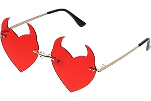 TENDYCOCO Heart Randless Sonnenbrille Rahmenlose Brille: Halloween Sonnenbrille Teufel Sonnenbrille Graue Party Brillen für Party Nachtclub Bar Danzfoto Requisiten