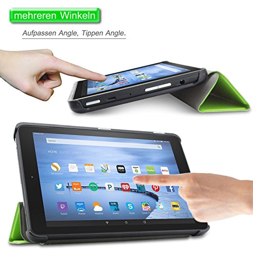 Fire 7 Zoll 2015 Hülle Case, Infiland Fire 7 Zoll Huelle Ultra Dünn Tri-Fold Muschel PU Leder Ultra Schlank Superleicht Ständer Shell Cover Schutzhülle Etui Tasche für Amazon Fire 7 Zoll 2015 (7-Zoll-Tablet, 5. Generation – 2015 Modell)(Grün) - 3