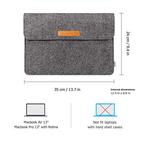 Inateck 13,3 Zoll Macbook Air/ Pro Retina/12,9 Zoll iPad Pro Laptop-Tasche Filz Sleeve Hülle Ultrabook Dunkelgrau - 5